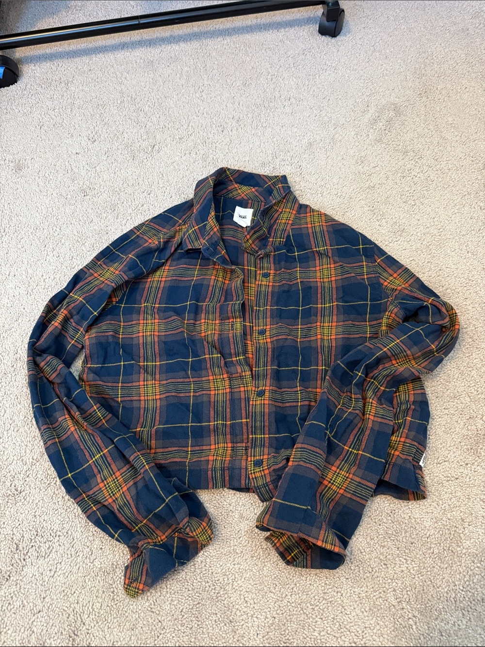 Vans Navy Plaid Shirt with Orange & Yellow Stripes